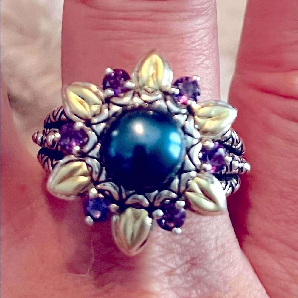 Absolutely gorgeous Barbara Bixby Sterling , 18k Gold, Blue Pearl & Amethyst
